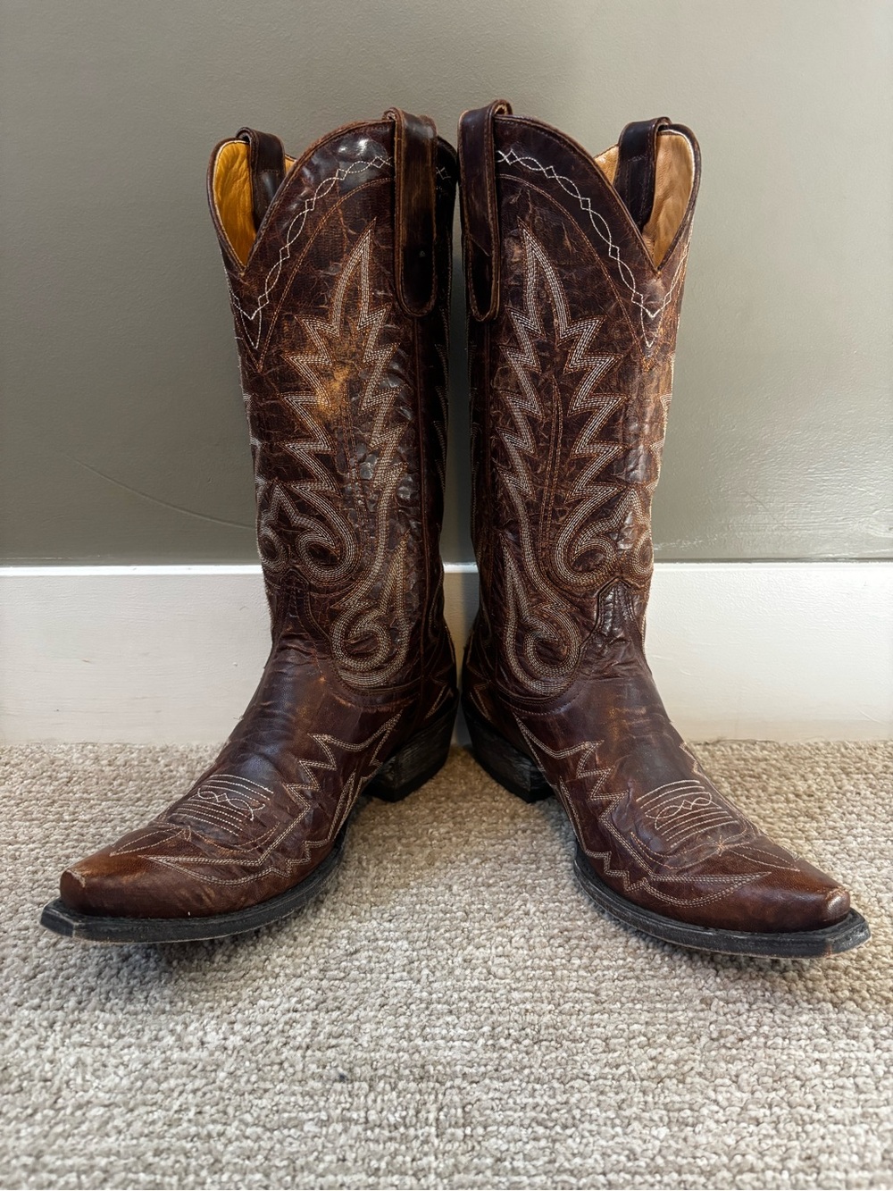 Old Gringo Brown Gold Distressed Leather Cowboy Boots Women’s 8B
